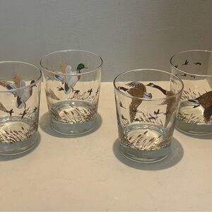4 Vintage Mid Century modern duck/pheasant bird high ball drink glasses wildlife